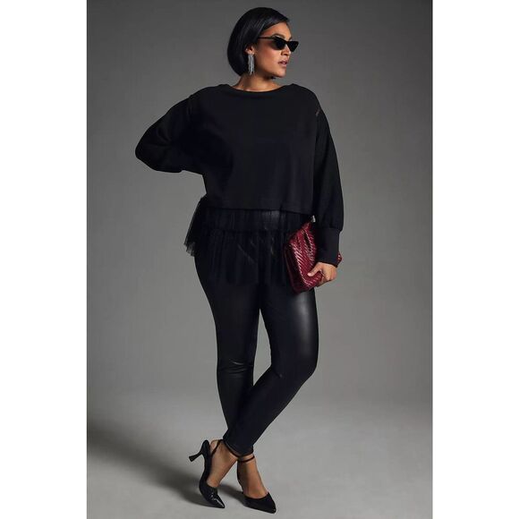 New Anthropologie Tulle Sweatshirt Black Oversized Size Small - Picture 4 of 14